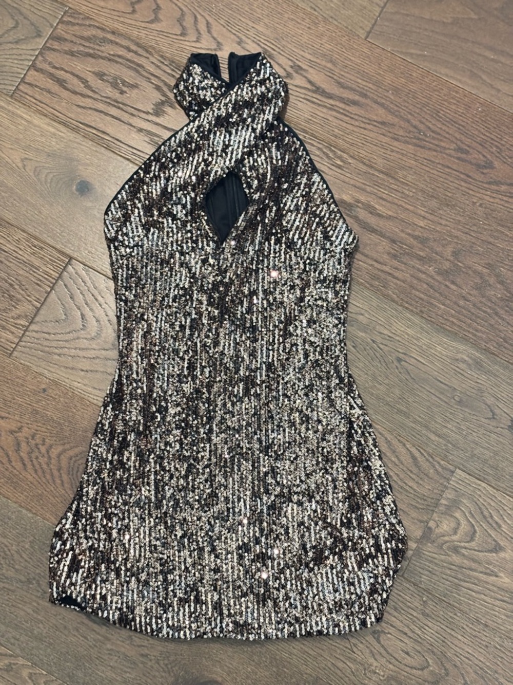 fab'rik Metallic Sequin Dress in Rose Gold Prom Party Cocktail